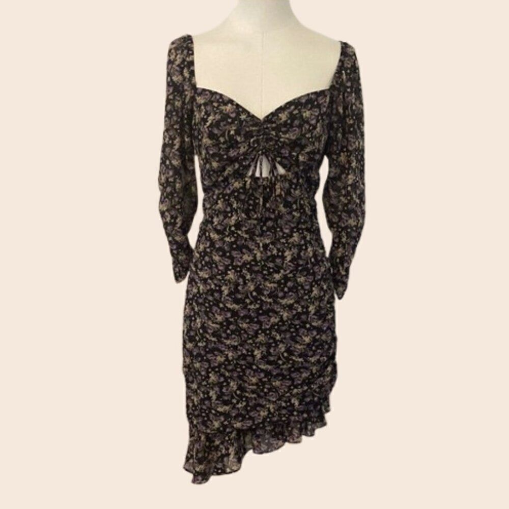 ASTR Black Ditsy Floral Asymmetrical Mini Dress Size M